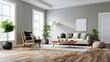 © Nattawat - Minimalist Living Room: A serene interior design with natural light and wooden flooring, adorned with minimalist furniture, creating a calm and inviting atmosphere.
