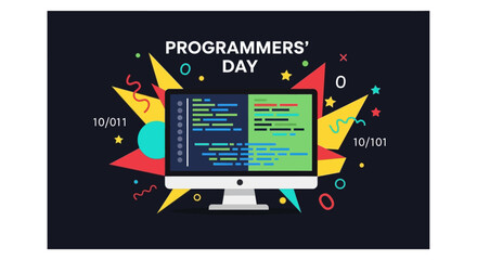 Flat Style Computer Screen for Programmers Day Celebration Illustration Design
