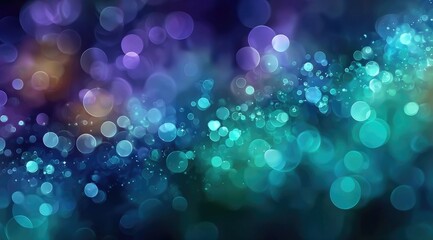 Abstract bokeh background with teal, purple, and blue out-of-focus lights