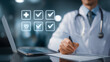 © suldev - Online medical checklist and documentation system in use by doctor, concept of smart healthcare. physician assessment expert checks patient care quality, hospital assessment of treatment