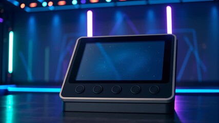 Touchscreen control panel futuristic technology illuminated interface with modern glowing electronic device display and blue
