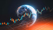 © Soyaeb - Conceptual image of the global economy showing planet Earth overlaid with a fluctuating stock market candlestick chart.