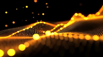 Wall Mural - Abstract golden wave animation with glowing particles on a black background