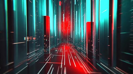 Wall Mural - futuristic cityscape abstract motion background with red and teal light