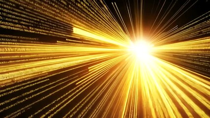 Wall Mural - golden data stream: abstract digital flow of binary code with central glow