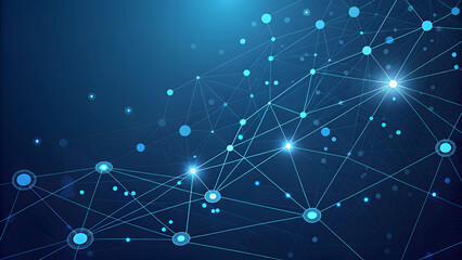 Wall Mural - abstract glowing blue digital network of interconnected nodes and lines representing data flow and g