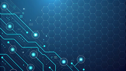Wall Mural - abstract glowing blue circuit board pathways with digital data streams and futuristic technology bac