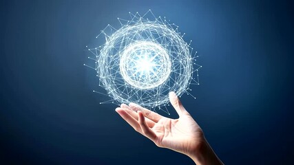 Wall Mural - hands holding abstract digital sphere globe network technology connection