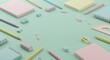 © Lightnc - Pastel School Supplies Arrangement on Mint Background Flat Lay Composition.