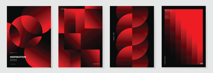 Wall Mural - Modern gradient poster on dark background vector set. Cover template with red perspective geometric shapes different. Modern Design for wall art, flyers, brochures, covers and web banners.