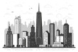 © RazuArts - Black and White City Skyline Illustration – Urban Architecture Silhouette, Skyscrapers, Buildings, Minimalist Downtown Design, Modern Cityscape Art, Vector Drawing
