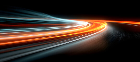 Wall Mural - futuristic orange and blue light trails with motion blur, symbolizing speed and innovation