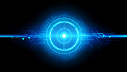 Modern Abstract digital technology interface, glowing, futuristic, blue, dark background, website banner.