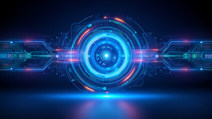 Modern Abstract digital technology interface, glowing, futuristic, blue, dark background, website banner.