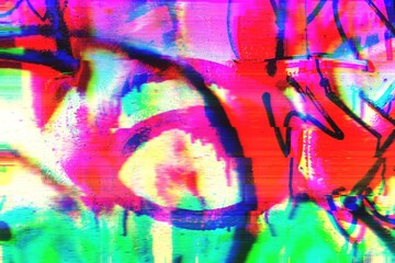 Wall Mural - glitch graffiti art abstract in neon pink, green, blue. 80s, acid style, vibrant distortion, fluid p