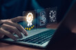 © VRVIRUS - Quality assurance and digital certification concept. Business hand selecting five-star badge icon on virtual screen. Symbol of trust, verified service, high standard approval, and digital excellence.