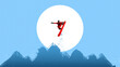 © Lustre Art Group  - Contemporary collage of snowboarder flying above mountain silhouettes in front of sun. Concept of travel promo, motivational posters, sportswear branding, and artistic decor.