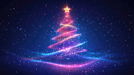 Wall Mural - futuristic neon christmas tree on glowing background with empty space for text or product display, p