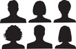 © MDHRIDOY - Set of anonymous user profile picture icons. Black silhouette head and shoulders avatars for men and women with different hairstyles.