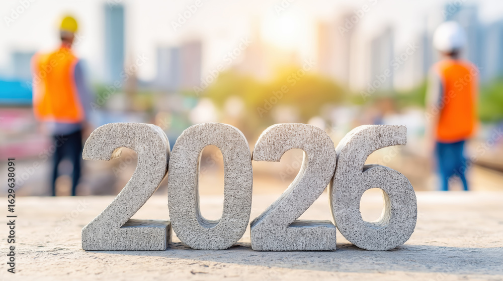 Future Construction Vision with Number 2026 in Focus Amid Urban Skyline ...