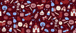 © svsunny - Seamless Halloween Pattern with Witches, Jack-o-Lanterns Pumpkins, Cats and Spooky Castle