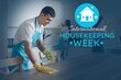 © Pixel-Shot - Male janitor cleaning table in kitchen. Happy International Housekeeping Week