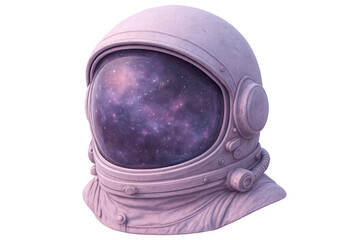 Wall Mural - pink astronaut helmet reflecting a vibrant nebula in the visor, isolated against a transparent backg