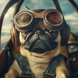 © Supawit - Pug wearing aviator goggles, sitting in an open-top vintage airplane, adventurous and stylish, ultra-detailed, UHD 8K