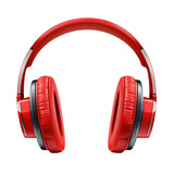 Glossy red headphones for listening to music, audio, and entertainment on transparent background