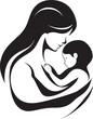 © rohit - Tender Embrace of Mother and Infant Logo Mother Holding Baby Black Vector Icon