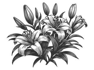 Wall Mural - lily flower sketch engraving generative ai fictional character vector illustration. scratch board im