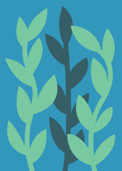 Wall Mural - Minimalist poster with seaweed. Natural illustration in flat style.