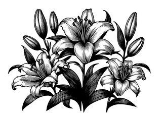 Wall Mural - lily flower sketch engraving generative ai fictional character png illustration. scratch board imita