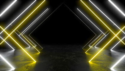 laser and luminous neon light sticks. neon led light tubes. fluorescent white and yellow glowing lig