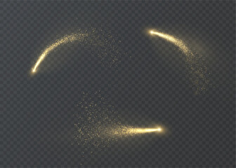 Canvas Print - golden sparkling trail with particles and bright glow on a dark background. spectacular light trail 
