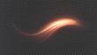 © MAKSYM - Bright orange light trail with smooth bend and glow, isolated on transparent background, suitable for speed effects design, interfaces and designer illustrations.