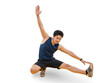 © STOCK88PHOTOGRAPHER - A man doing a stretching exercise while looking at camera on png background