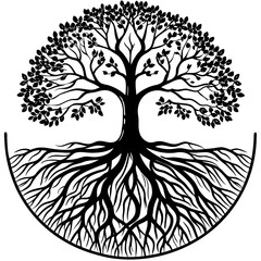 Wall Mural - tree and roots design on white background