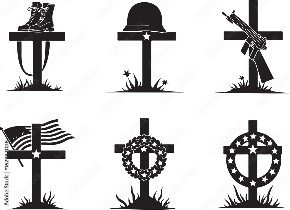 Fallen Hero Lettering Honoring fallen heroes with symbolic grave markers and tributes Stock ...