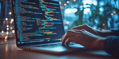 digital code and computer engineering concepts illustrated on laptop for technology and data science