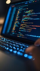 Abstract hi-tech visual of a blurred screen displaying code as a representation of science software.