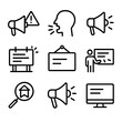 © Svitlana - Advertising Icon Set. Outline icon set of roar in advertising: attention grabber, commercial, shout, promo, loudspeaker, billboard