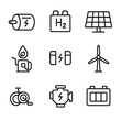 © Влада Яковенко - Alternative Propulsion Icons. Outline icon set of alternative propulsion: electric motor, hydrogen fuel cell, solar panel, biofuel