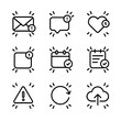 © Настя Шевчук - Blink Notification Icons. Outline icon set of blinking notification systems: email alert blink, SMS alert blink, social media