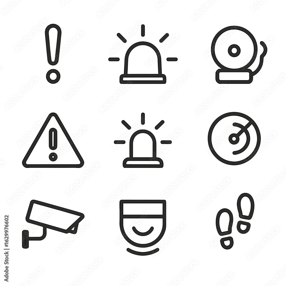 Alert Icons Grid. Outline icon set of alert presence: exclamation mark ...