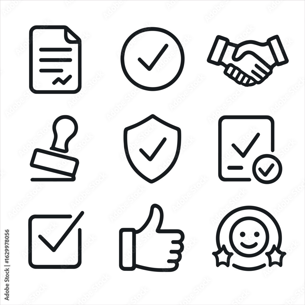 Approval Process Icons. Outline icon set of approval process: signed ...
