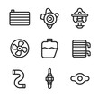 © Svitlana - Engine Cooling Icons. Outline icon set of engine cooling systems: radiator, water pump, thermostat, cooling fan, coolant reservoir