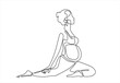 © mitay20 - One continuous single drawing line art flat doodle woman, yoga, exercise, pregnant, sport, virabhadrasana, asana. Isolated image hand draw contour on a white background, hand drawn. Hand drawn