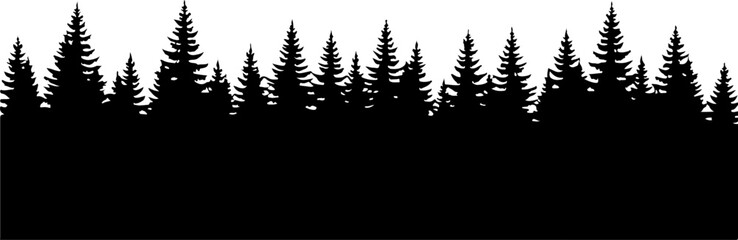 Vector art of black silhouette of pine trees in a forest isolated on white background