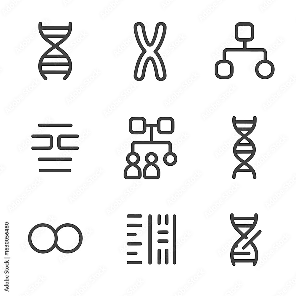 Genetic Icon Set. Outline icon set of genetic bonds: DNA strand ...